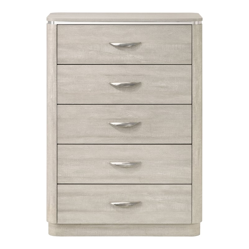 Furniture of America Pollan Solid Wood Dovetail 5-Drawer Chest in Gray