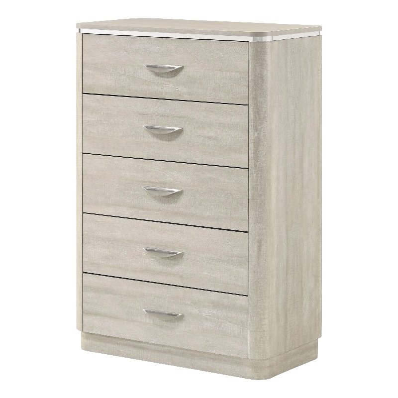 Furniture of America Pollan Solid Wood Dovetail 5-Drawer Chest in Gray
