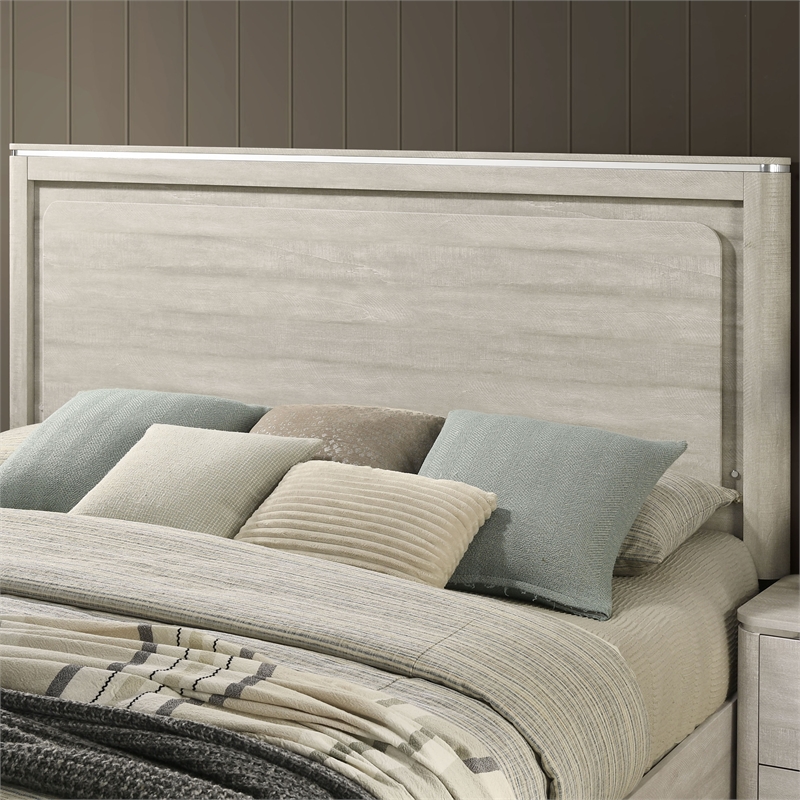 Furniture of America Pollan Solid Wood King Bed with LED Headboard in Gray