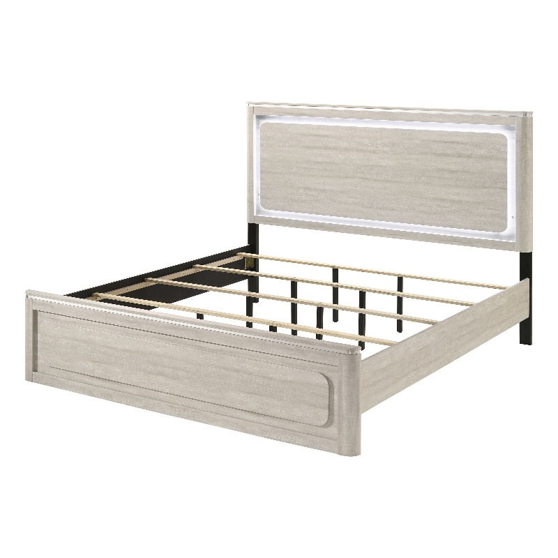 Furniture of America Pollan Solid Wood King Bed with LED Headboard in Gray