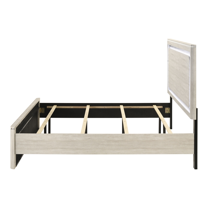 Furniture of America Pollan Solid Wood Queen Bed with LED Headboard in Gray