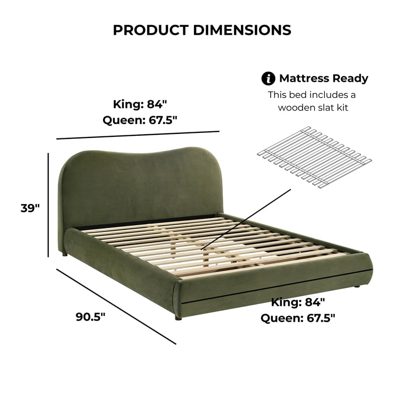 Furniture of America Lunaria Velvet 1-Drawer King Platform Bed in Green
