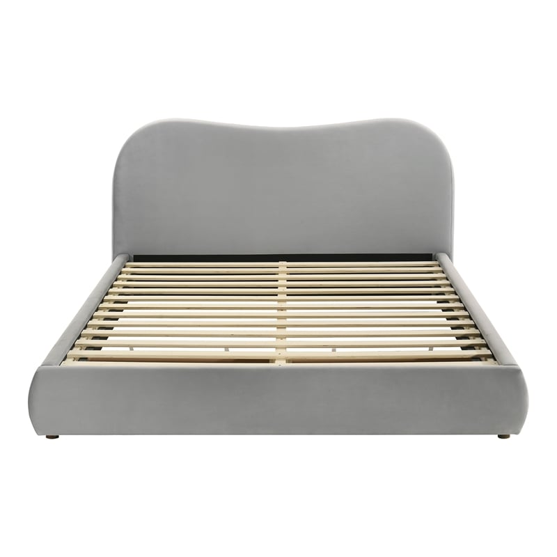 Furniture of America Lunaria Velvet 1-Drawer King Platform Bed in Light Gray