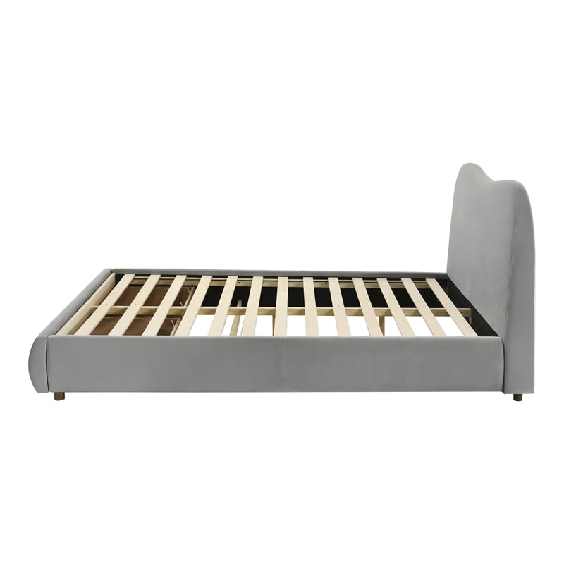 Furniture of America Lunaria Velvet 1-Drawer King Platform Bed in Light Gray