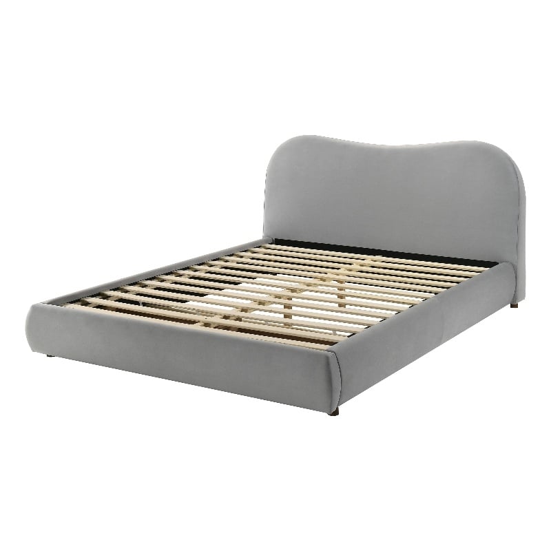 Furniture of America Lunaria Velvet 1-Drawer King Platform Bed in Light Gray