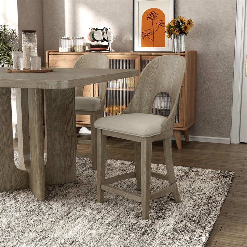 Furniture of America Selyra Solid Wood Counter Dining Chairs in Oak (Set of 2)