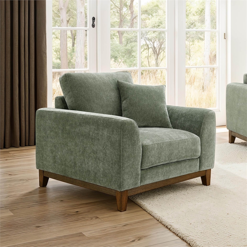 Furniture of America Naria Chenille Soft Track Arm Chair in Green