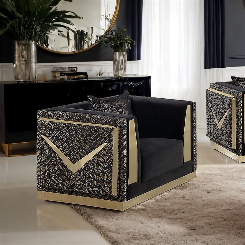 Furniture of America Samison Fabric Zebra Print Gold Trim Chair in Black