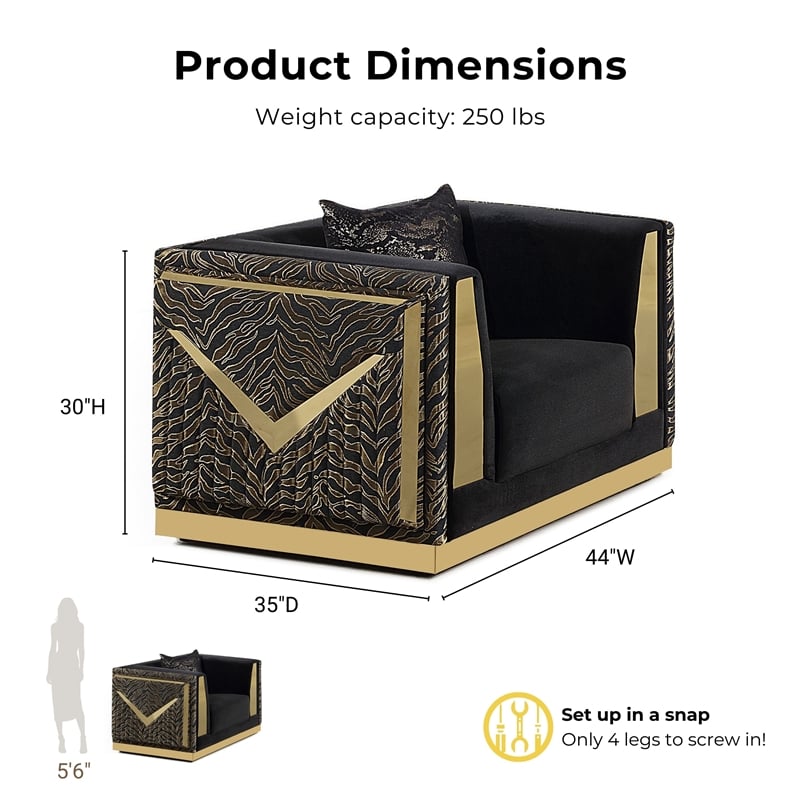 Furniture of America Samison Fabric Zebra Print Gold Trim Chair in Black