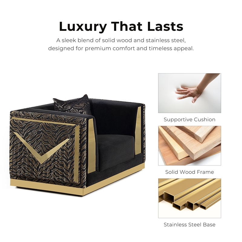 Furniture of America Samison Fabric Zebra Print Gold Trim Chair in Black