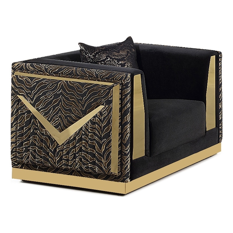 Furniture of America Samison Fabric Zebra Print Gold Trim Chair in Black