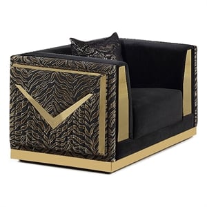 Furniture of America Samison Fabric Zebra Print Gold Trim Chair in Black