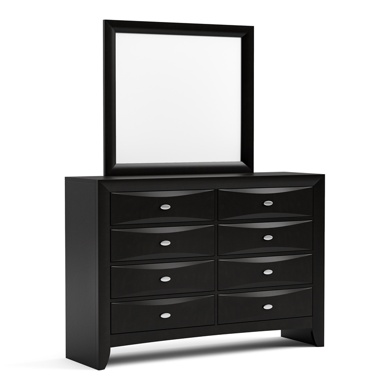 Furniture of America Darius Solid Wood 2-Piece Dresser with Mirror in Black