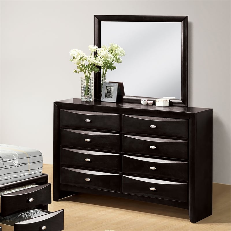 Furniture of America Darius Solid Wood 2-Piece Dresser with Mirror in Black