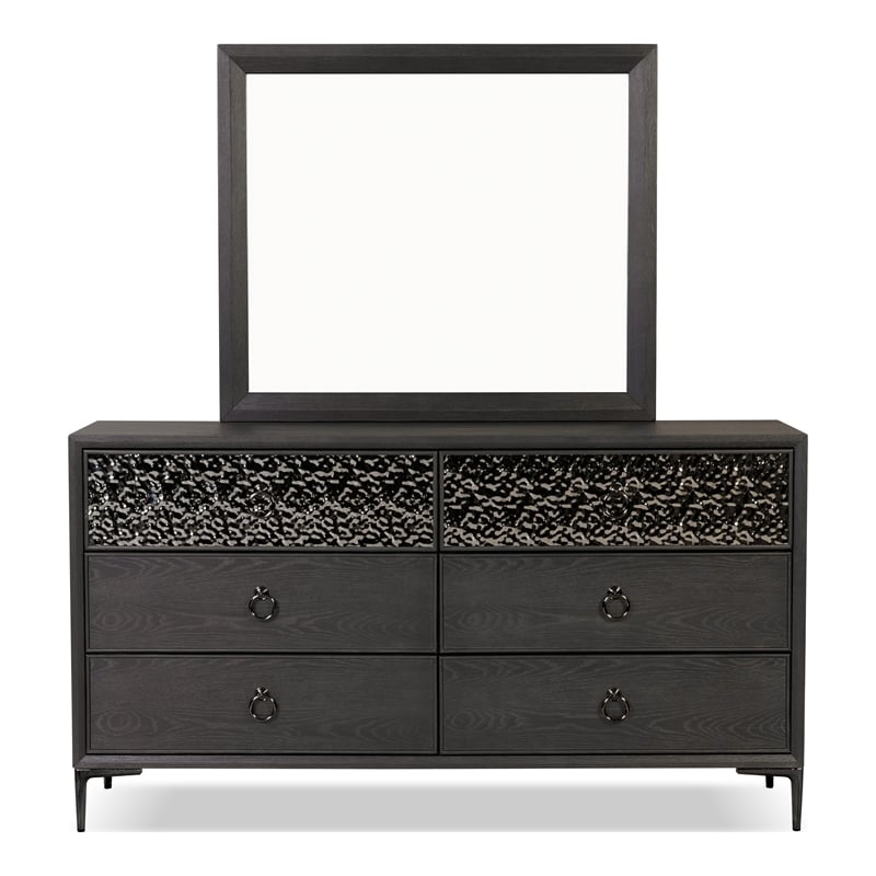 Furniture of America Glint Solid Wood 2-Piece Dresser with Mirror in Espresso