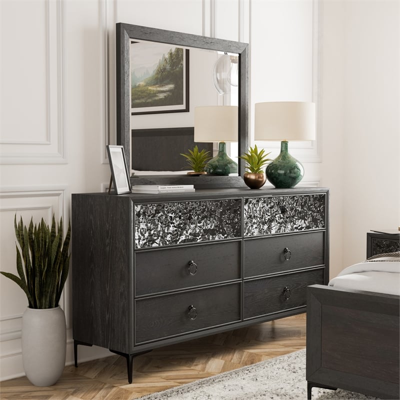 Furniture of America Glint Solid Wood 2-Piece Dresser with Mirror in Espresso