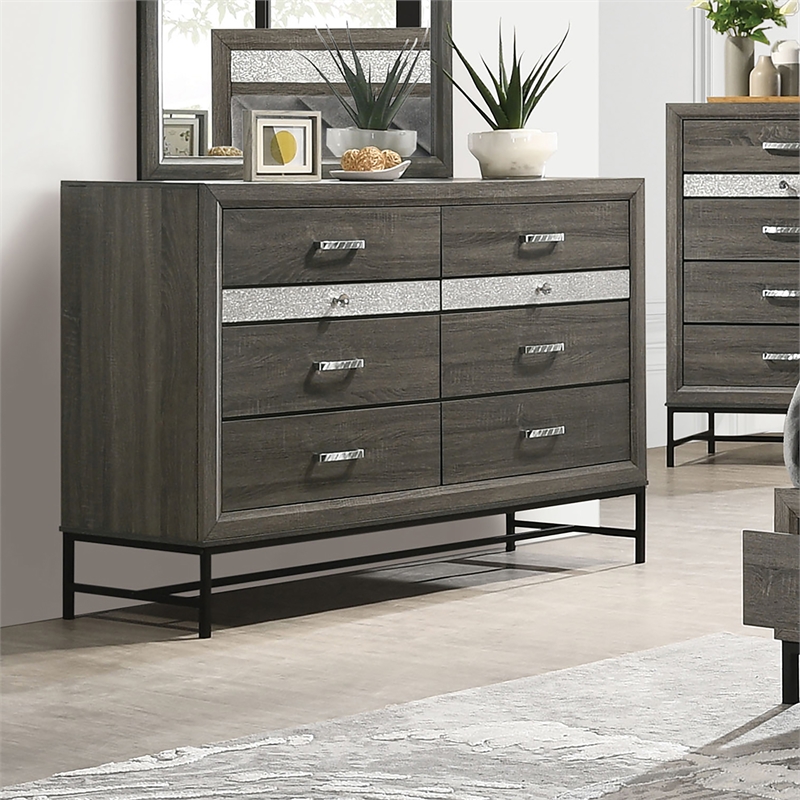 Furniture of America Kindering Wood with Metal Leg 8-Drawer Dresser in Gray