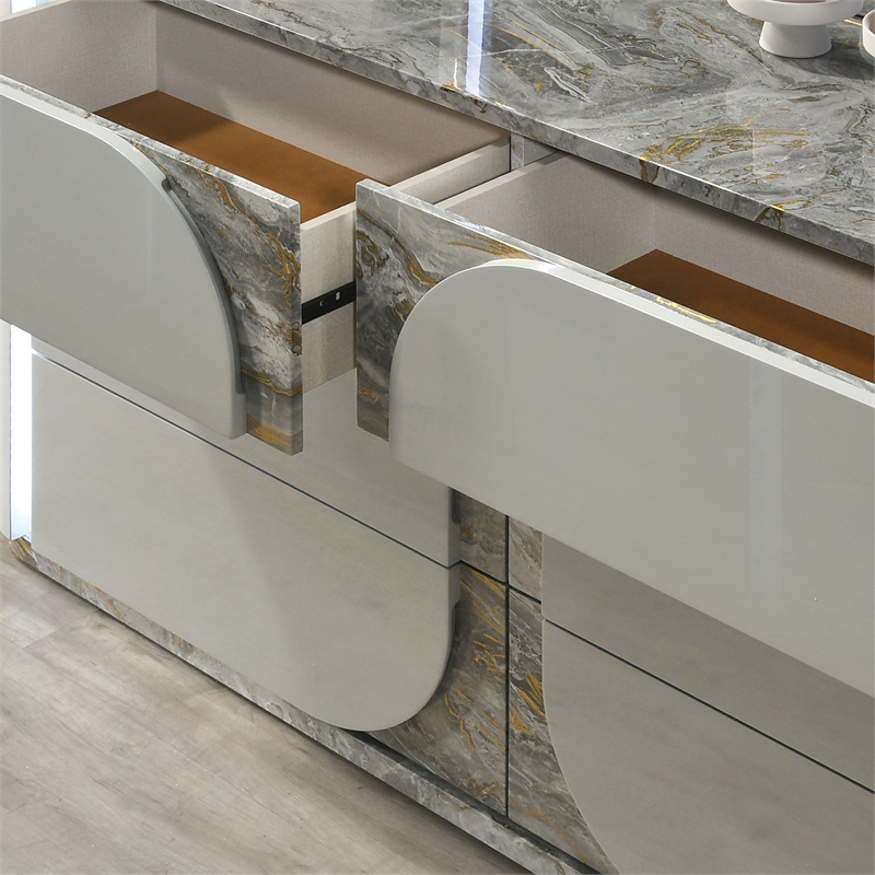 Furniture of America Bruna Solid Wood 6-Drawer Dresser with LED in Light Gray