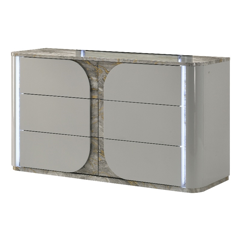 Furniture of America Bruna Solid Wood 6-Drawer Dresser with LED in Light Gray