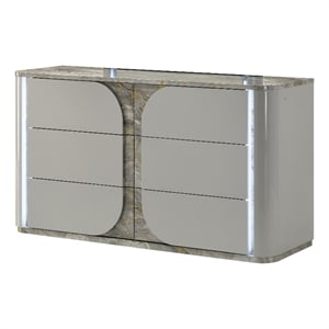 Furniture of America Bruna Solid Wood 6-Drawer Dresser with LED in Light Gray