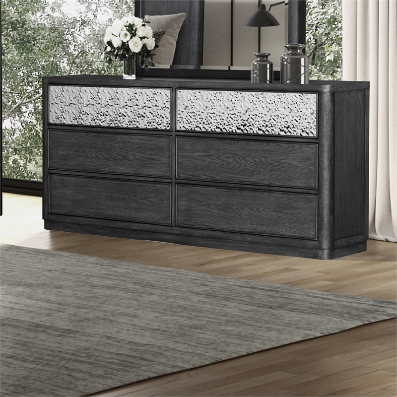 Furniture of America Selyra Solid Wood Dovetail 6-Drawer Dresser in Gray