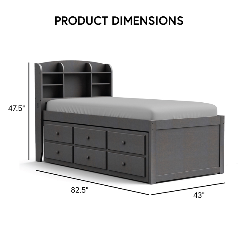 Furniture of America Balthazar Wood USB Ports Storage Twin Captain Bed in Gray
