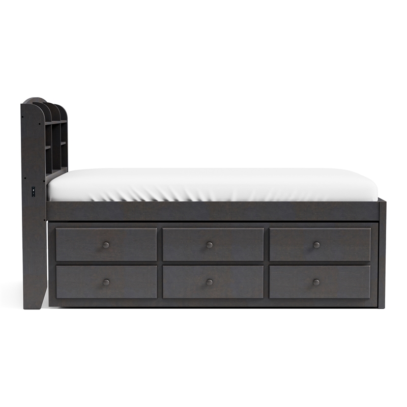 Furniture of America Balthazar Wood USB Ports Storage Twin Captain Bed in Gray