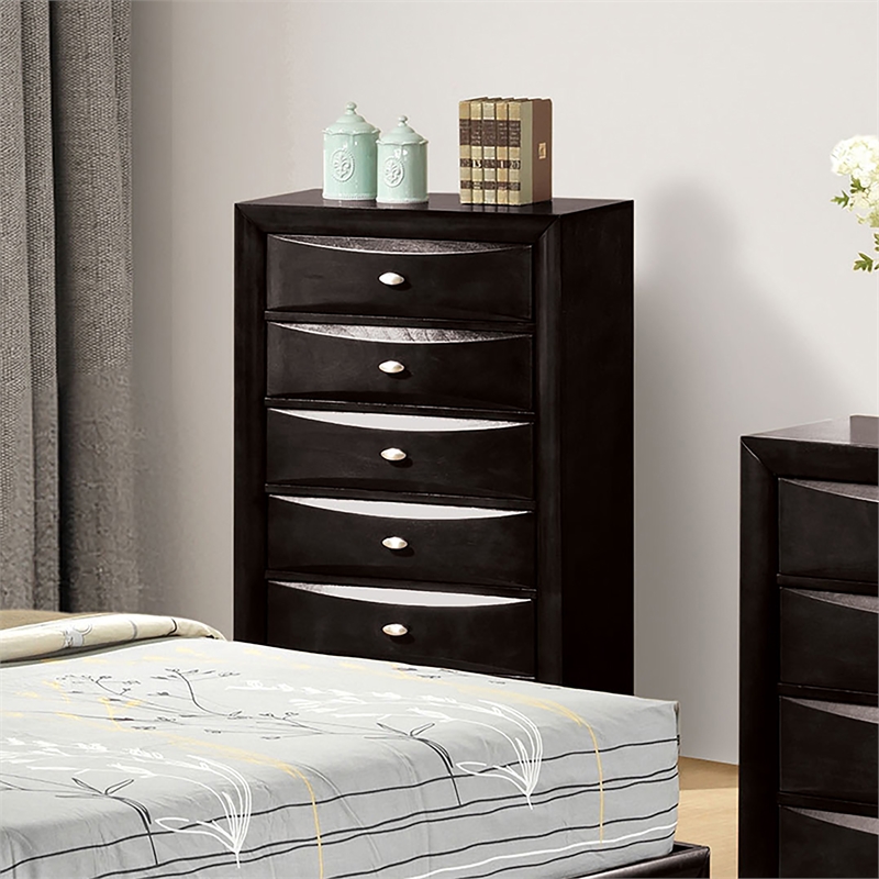 Furniture of America Darius Solid Wood 5-Drawer Chest in Black