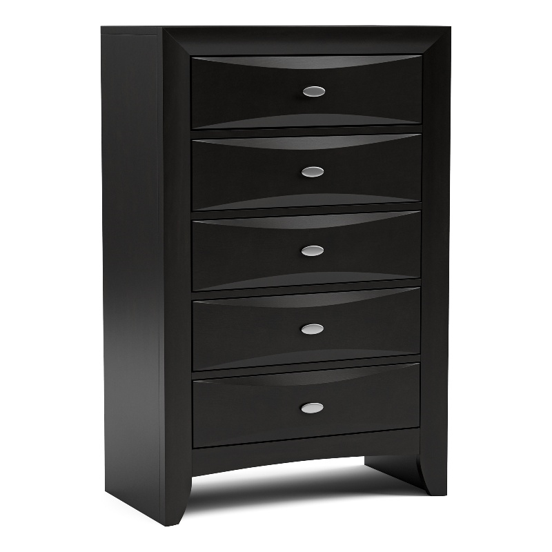 Furniture of America Darius Solid Wood 5-Drawer Chest in Black