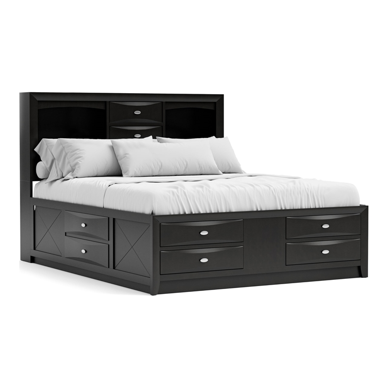 Furniture of America Darius Solid Wood Multi-Storage King Bed in Black