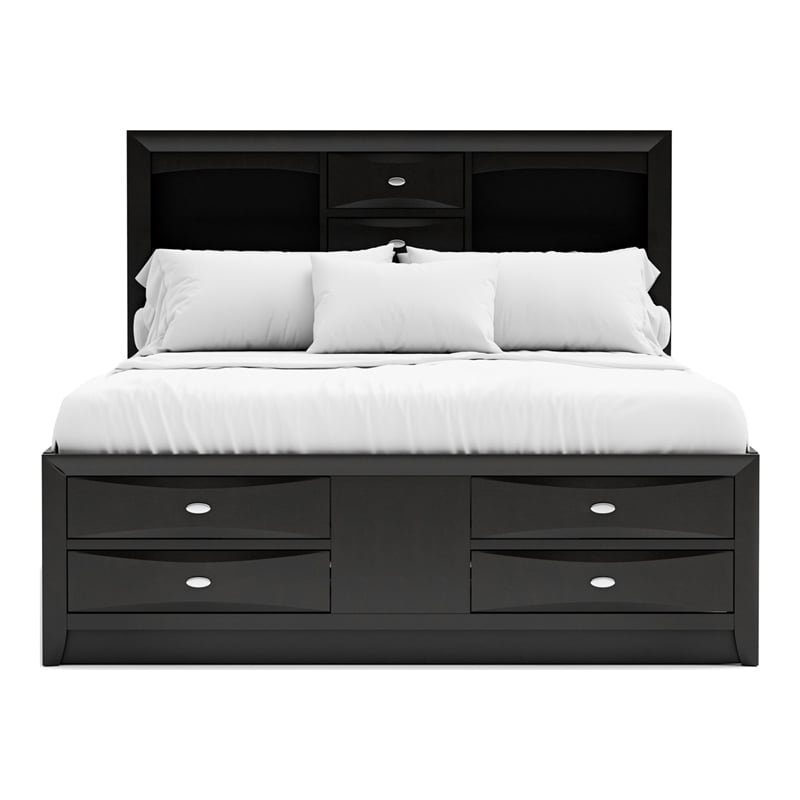 Furniture of America Darius Solid Wood Multi-Storage King Bed in Black