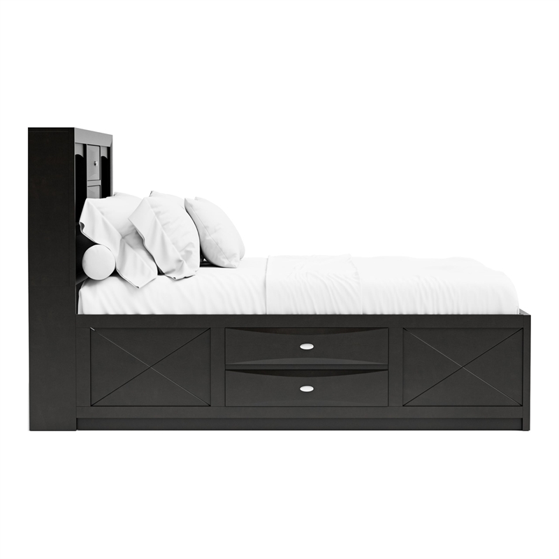 Furniture of America Darius Solid Wood Multi-Storage King Bed in Black