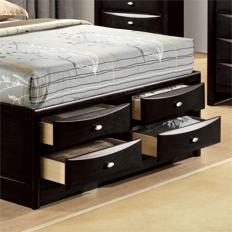 Furniture of America Darius Solid Wood Multi-Storage Queen Bed in Black