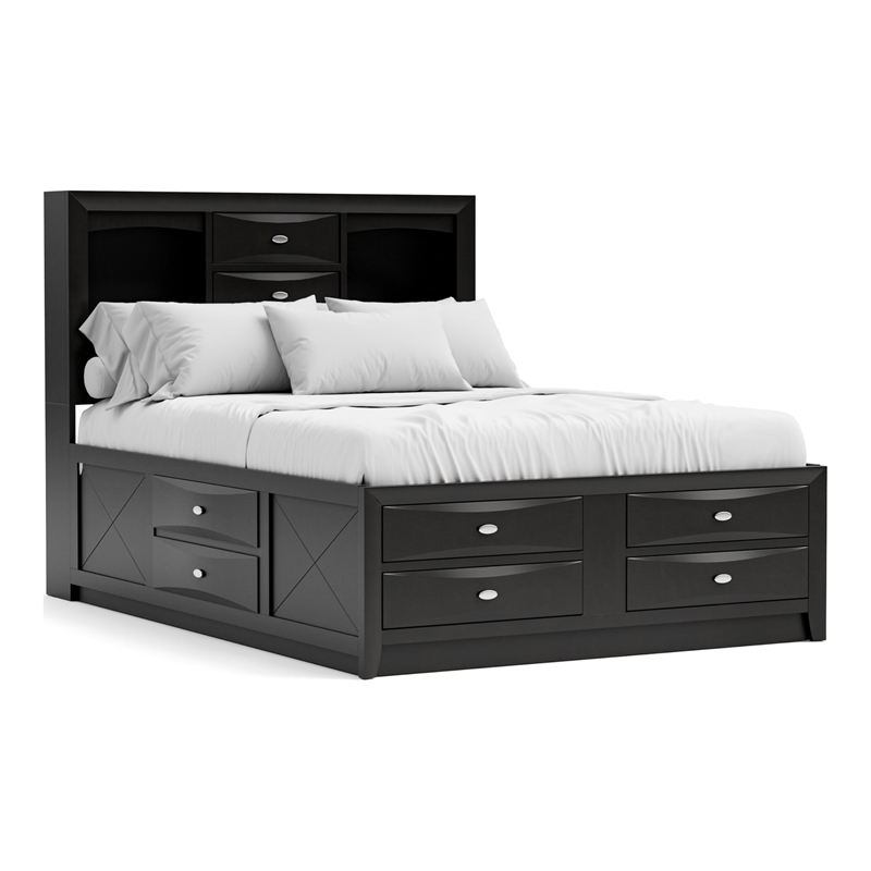 Furniture of America Darius Solid Wood Multi-Storage Queen Bed in Black