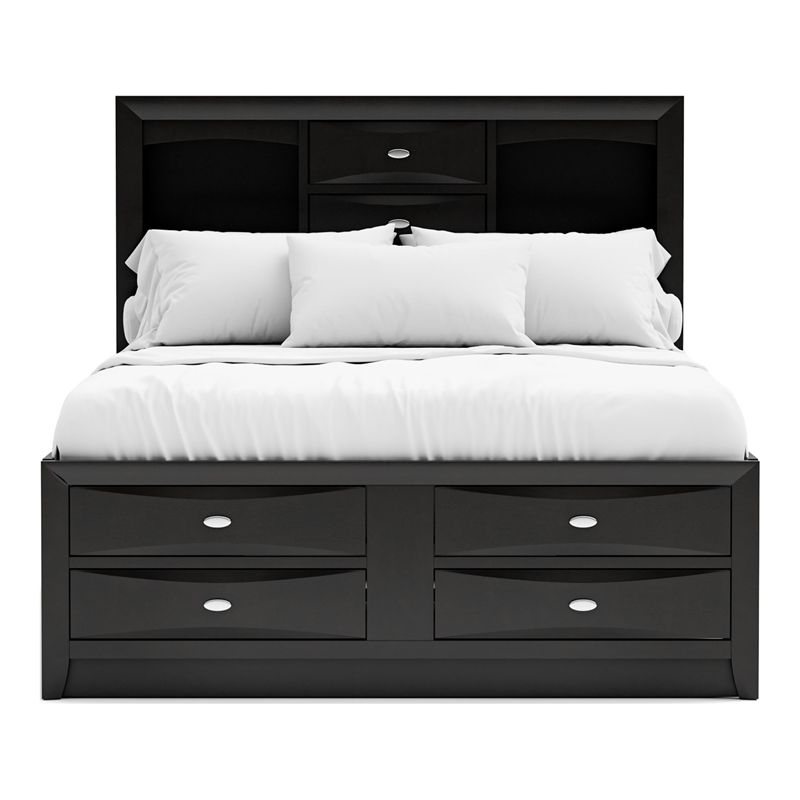Furniture of America Darius Solid Wood Multi-Storage Queen Bed in Black