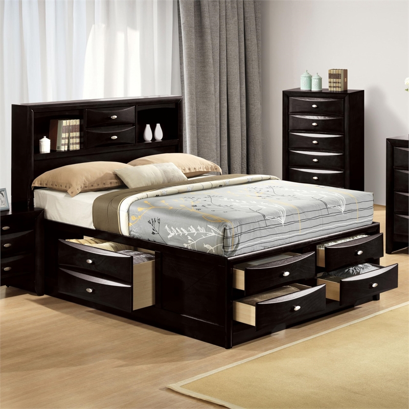 Furniture of America Darius Solid Wood Multi-Storage Full Bed in Black