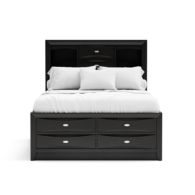 Furniture of America Darius Solid Wood Multi-Storage Full Bed in Black