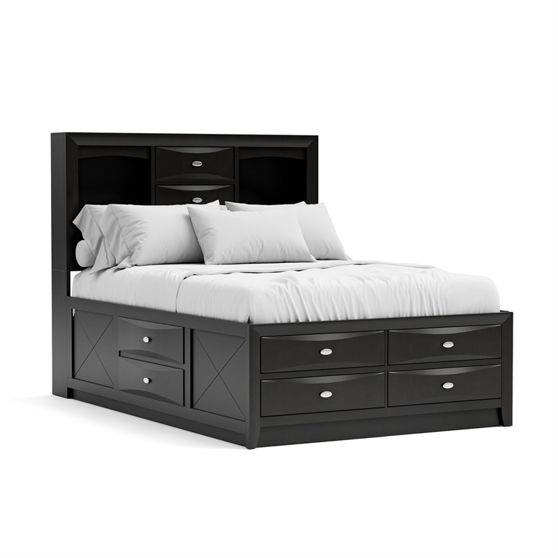 Furniture of America Darius Solid Wood Multi-Storage Full Bed in Black