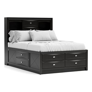 Furniture of America Darius Solid Wood Multi-Storage Full Bed in Black
