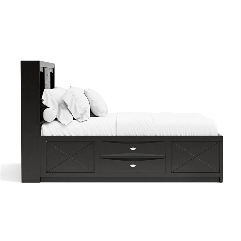 Furniture of America Darius Solid Wood Multi-Storage Full Bed in Black