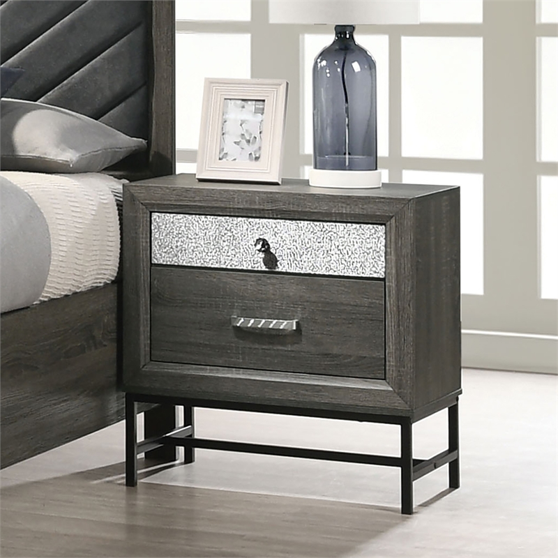 Furniture of America Kindering Wood with Metal Leg 2-Drawer Nightstand in Gray