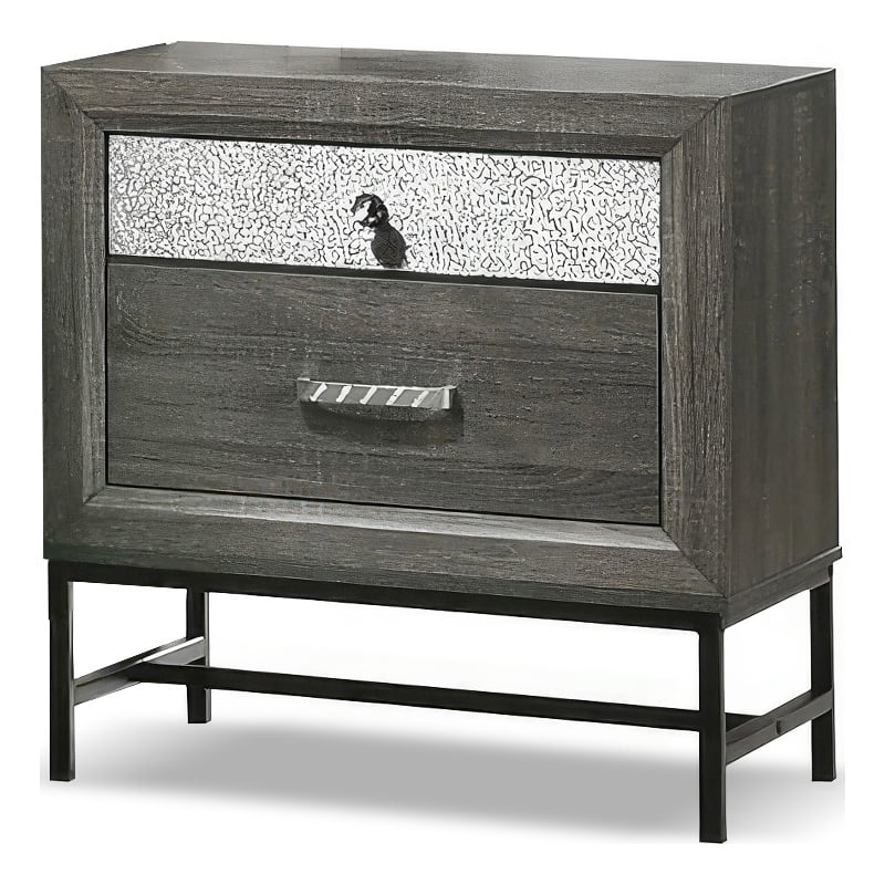 Furniture of America Kindering Wood with Metal Leg 2-Drawer Nightstand in Gray