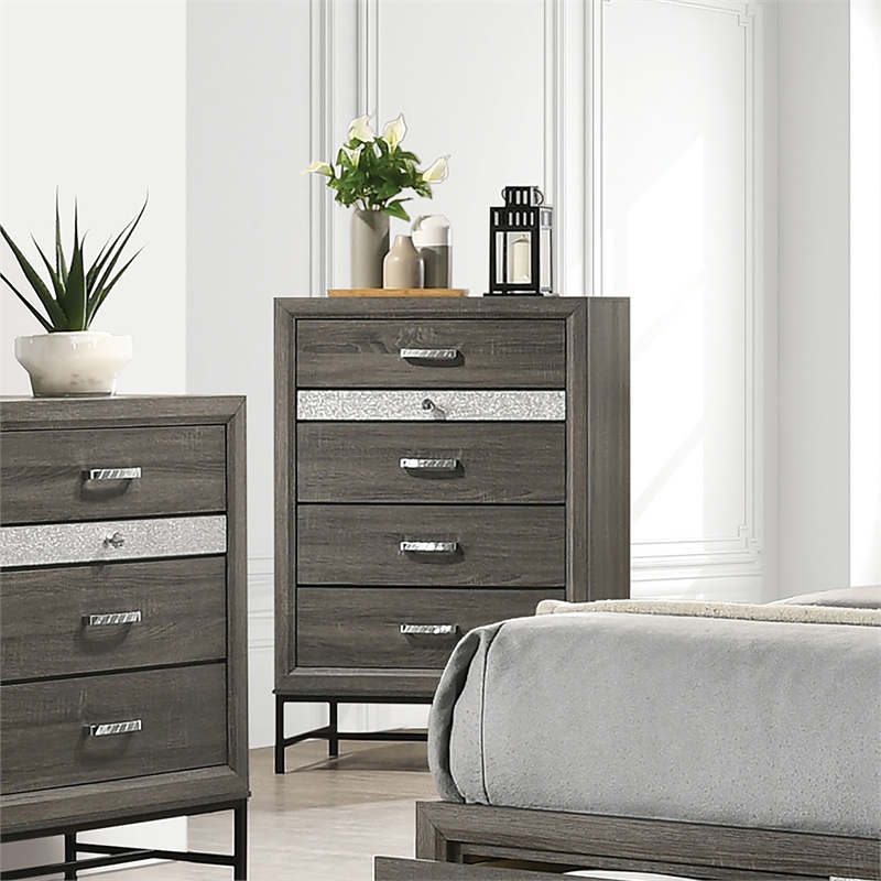 Furniture of America Kindering Wood with Metal Leg 5-Drawer Chest in Gray