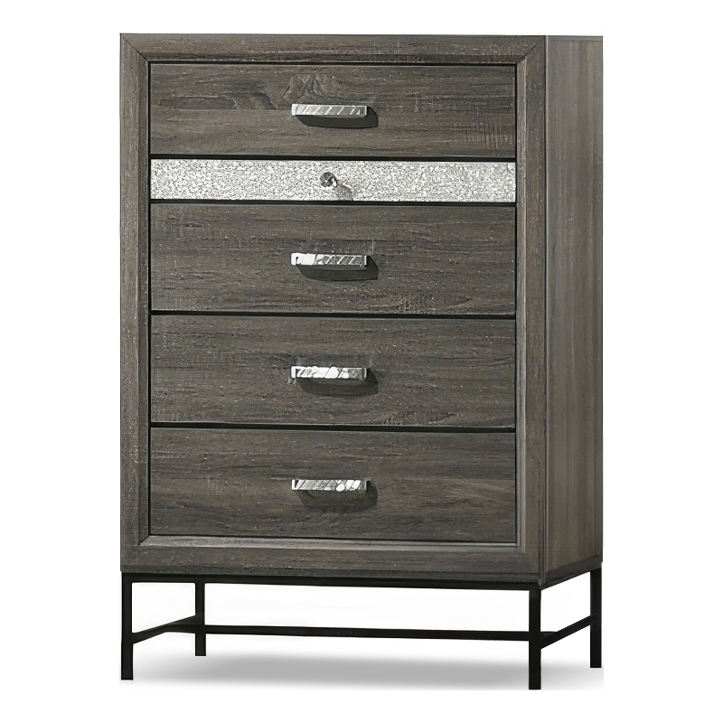 Furniture of America Kindering Wood with Metal Leg 5-Drawer Chest in Gray