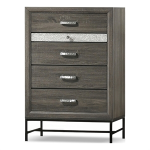Furniture of America Kindering Wood with Metal Leg 5-Drawer Chest in Gray