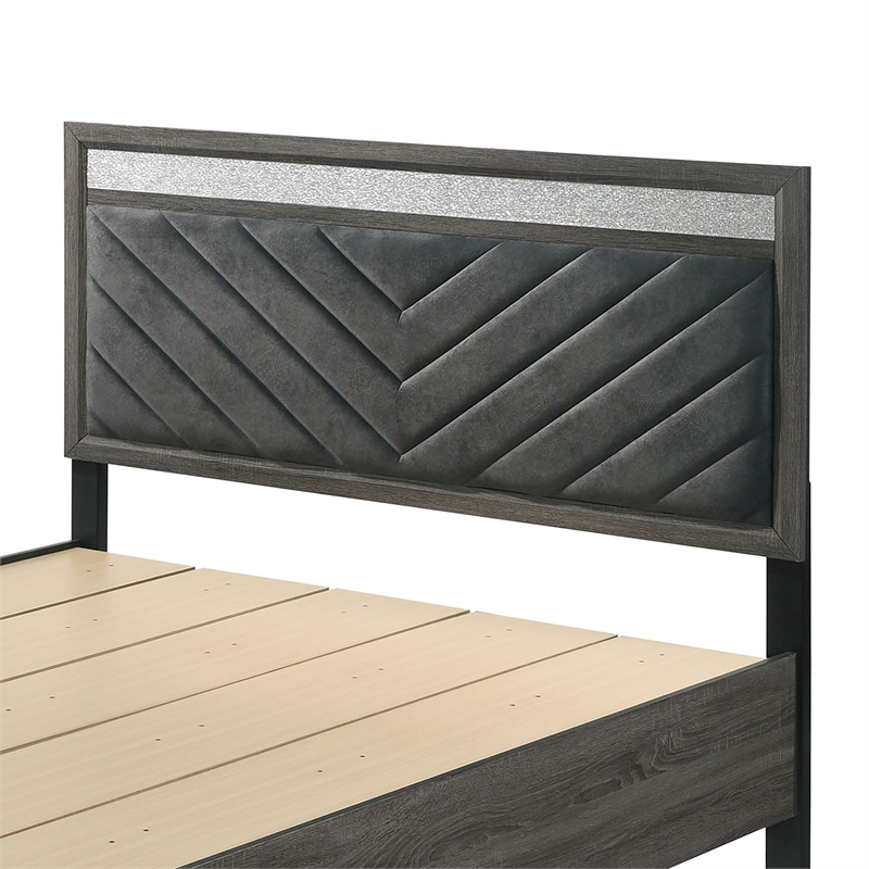 Furniture of America Kindering Fabric 2-Drawer King Bed with Metal Leg in Gray