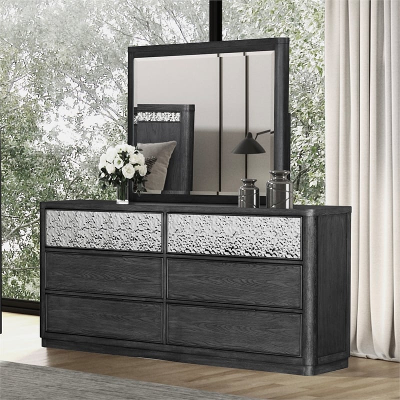 Furniture of America Selyra Solid Wood 2-Piece Dresser with Mirror in Gray