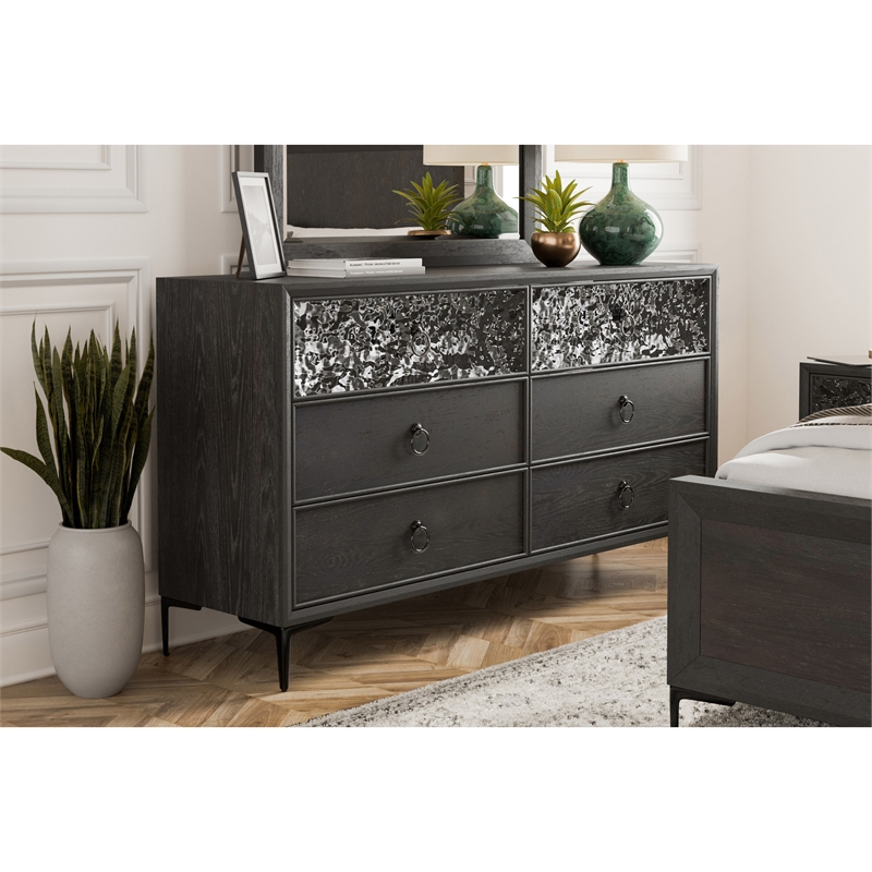 Furniture of America Glint Solid Wood Dovetail 6-Drawer Dresser in Espresso
