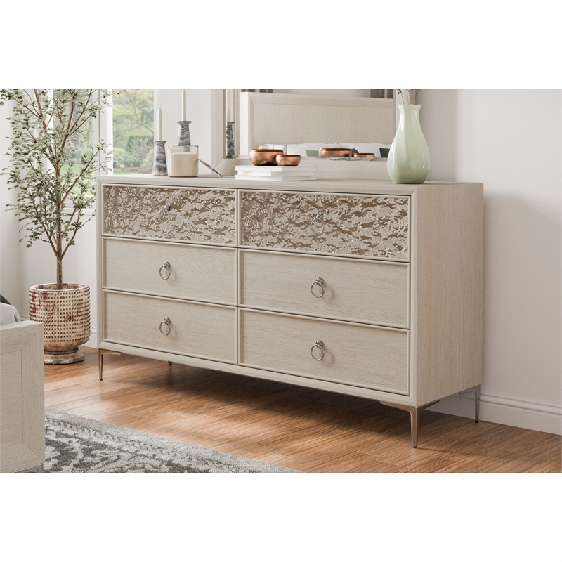 Furniture of America Glint Solid Wood Dovetail 6-Drawer Dresser in Oak