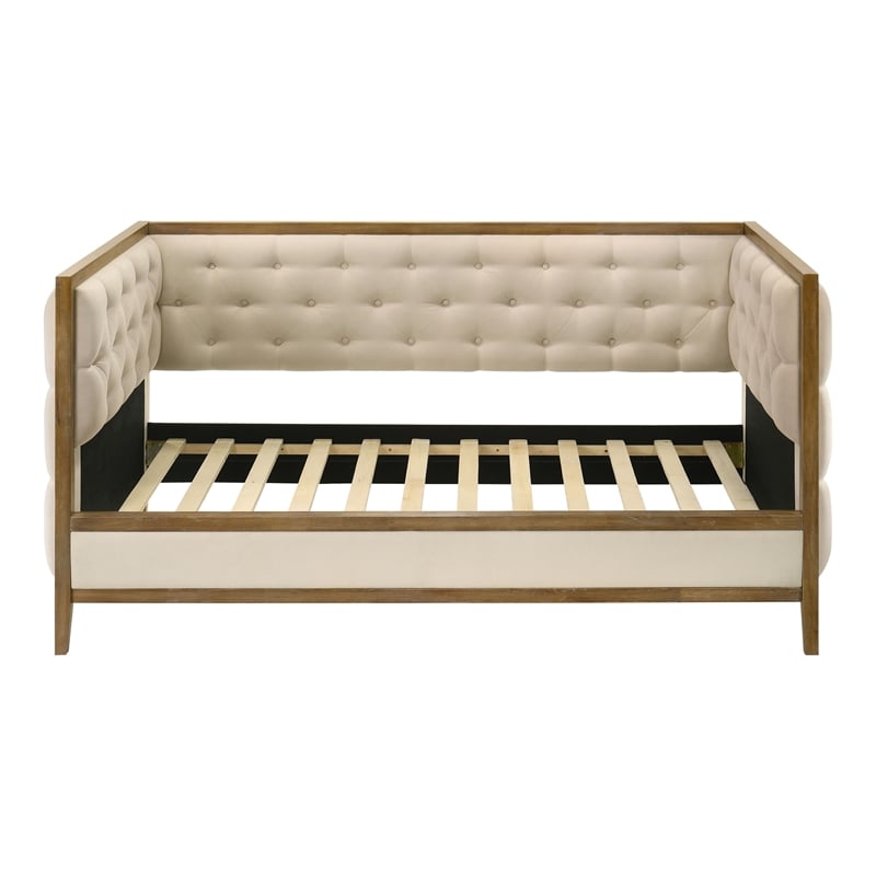 Furniture of America Neva Fabric Upholstered Tufted Daybed in Oak